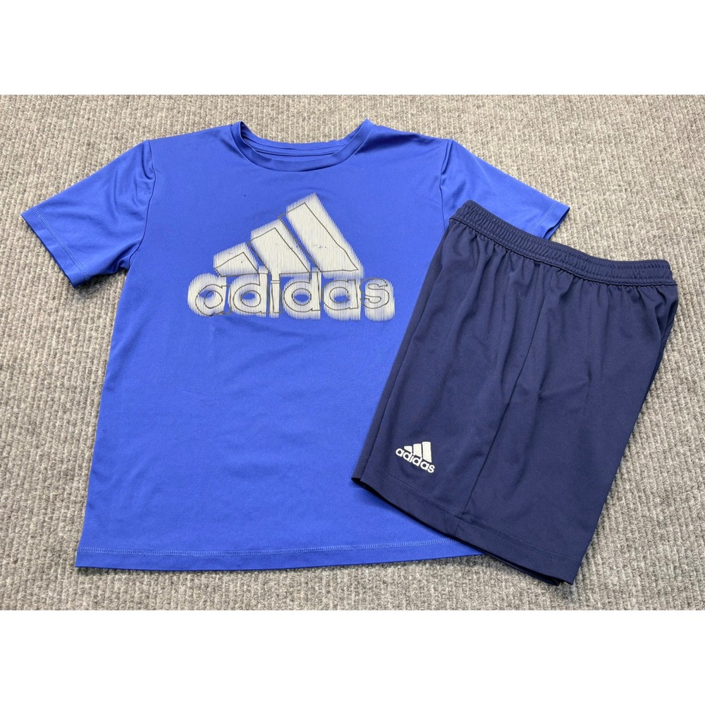 Adidas Kids Blue Graphic T-Shirt and Shorts 2 Piece Athletic Set Size Small 8